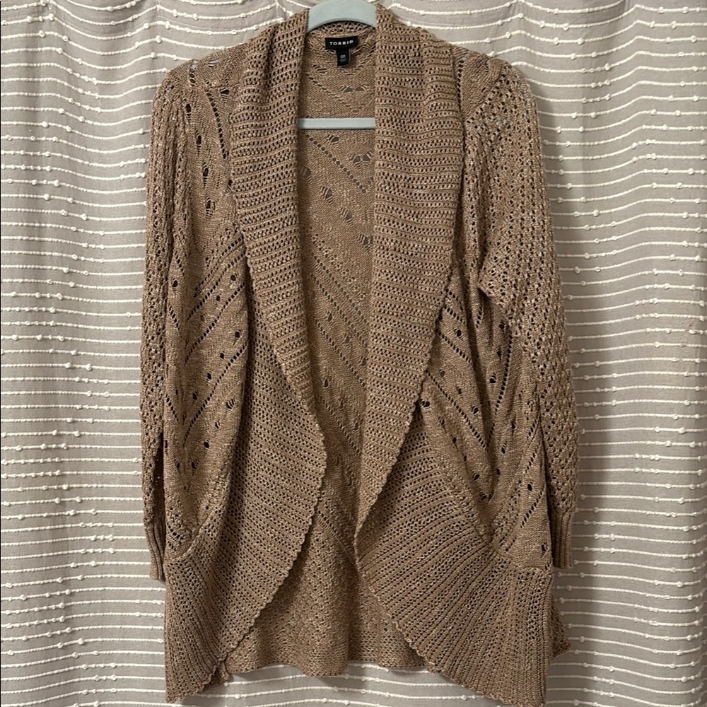 Torrid size 00 tan light knit  long cardigan